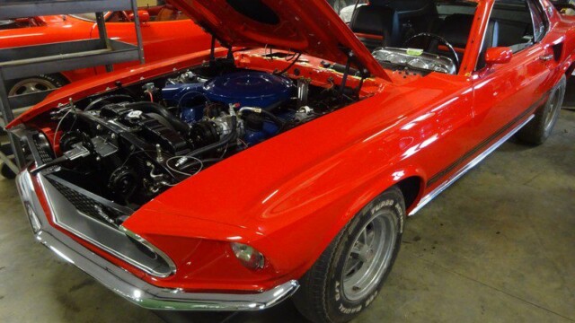 Red Ford Mustang Boss 429 engine.