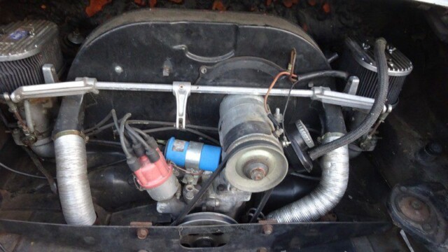 Classic car engine bay detail.