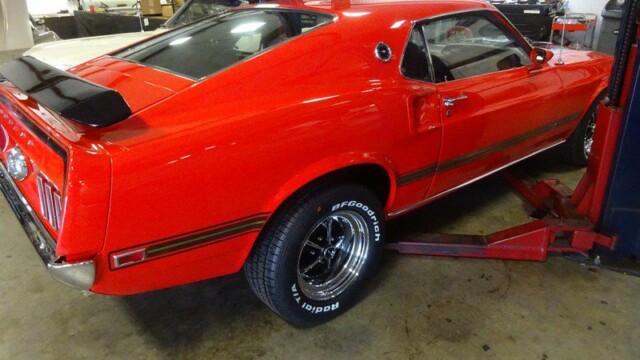 Red 1969 Ford Mustang Boss 429.