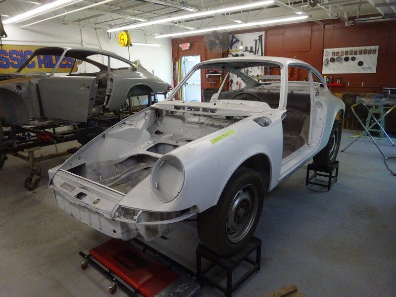 Primered Porsche 911 restoration project.