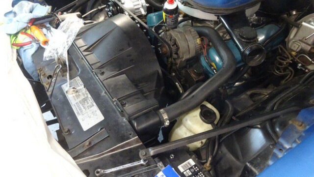 Restored blue classic engine with new radiator shroud