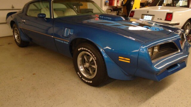 Blue Pontiac Trans Am classic car.