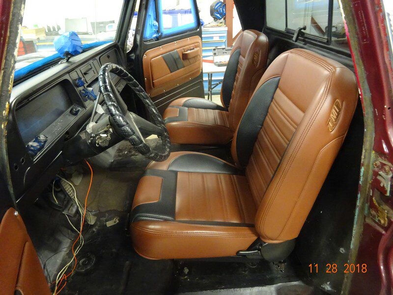 Custom brown and black truck seats.