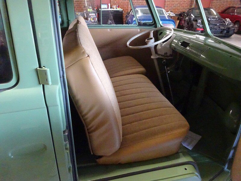 Green vintage Volkswagen van interior.