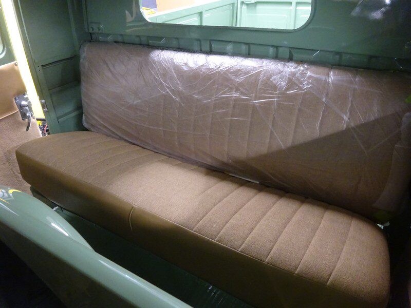 Vintage truck's tan bench seat.