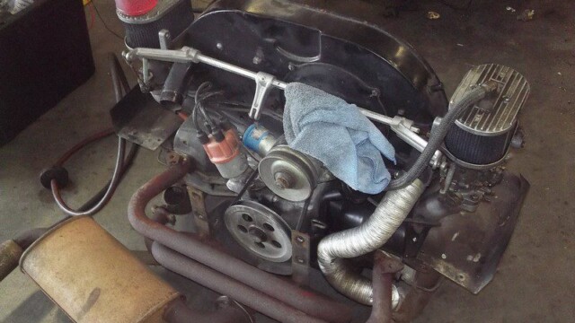 VW air-cooled engine with exhaust.