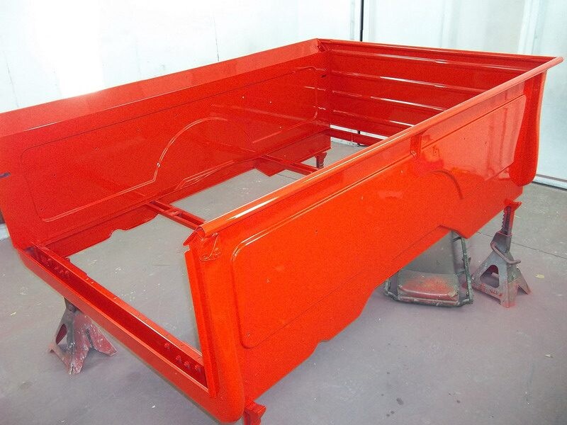 Freshly painted vintage truck bed.