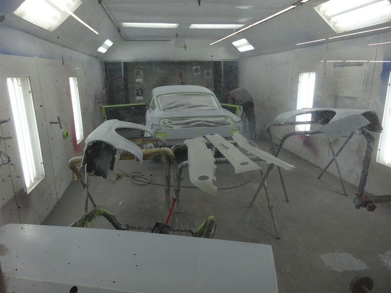 Classic coupe body and detached panels primed
