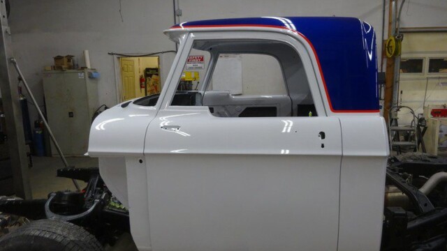 White classic truck body restoration.