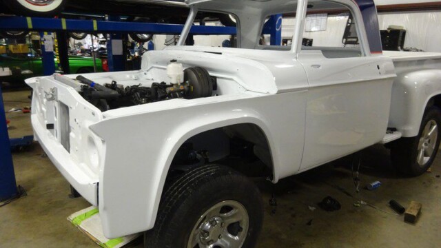 White classic Dodge pickup truck restoration.