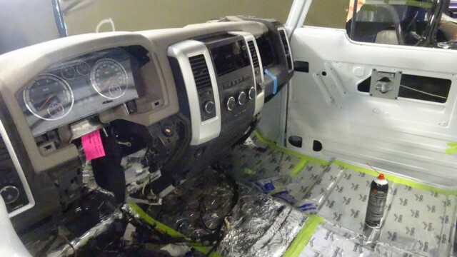 Dodge Ram truck interior under construction.