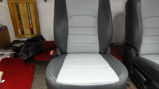 Gray and black leather car seats.