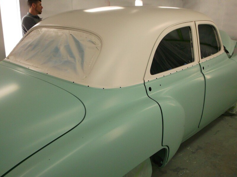 Mint green classic car body paint.