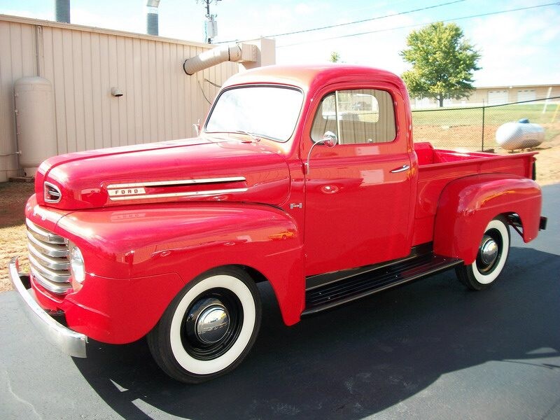 Red Ford pickup truck, classic car.