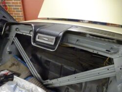 Classic car dashboard, restoration in progress.
