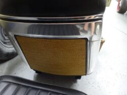 Classic car seat with chrome trim.