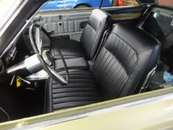 Black leather car interior seats.