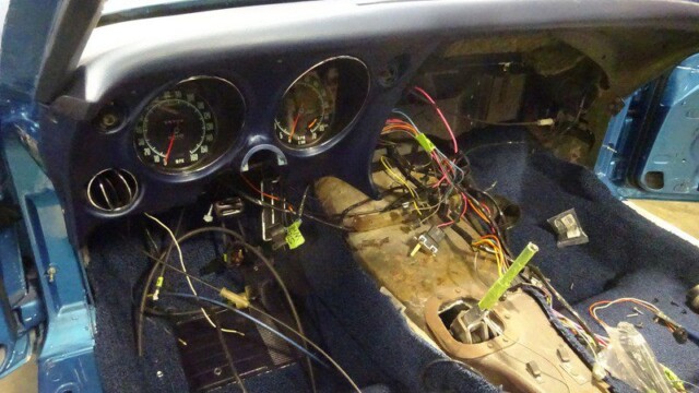 Classic car interior, dashboard wiring.