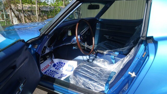 Blue classic Corvette interior detail.