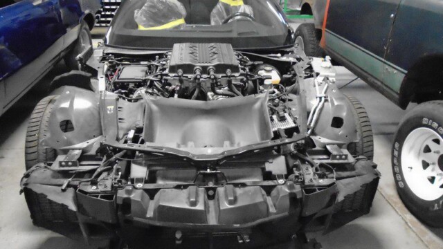 Disassembled Corvette engine bay.