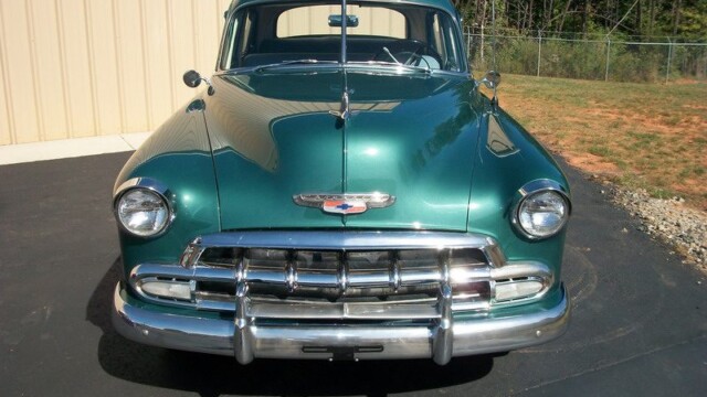 Green 1950 Chevrolet vintage car.