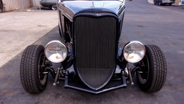 Custom black 1933 Ford hot rod.