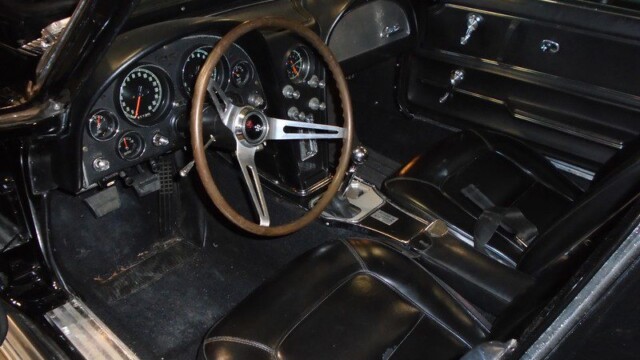 Black Corvette interior, classic car.