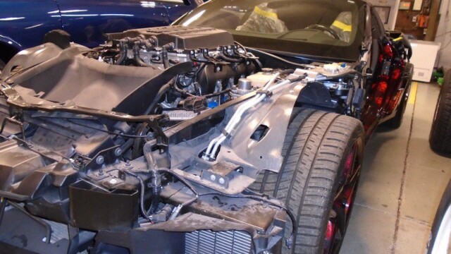 Disassembled Corvette engine bay.