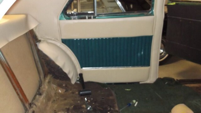 Classic car interior restoration in progress.