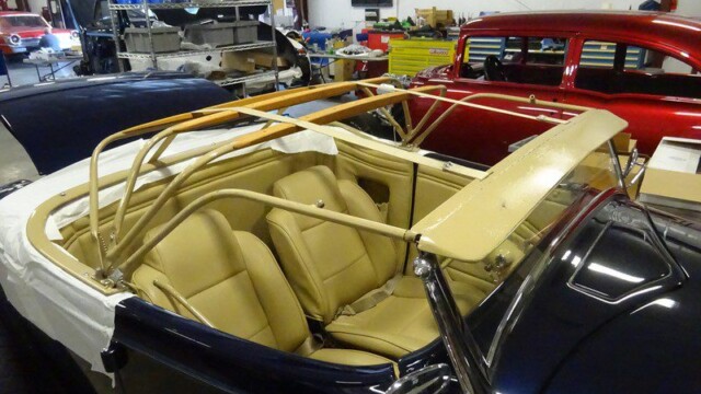 Hot rod roadster under construction.