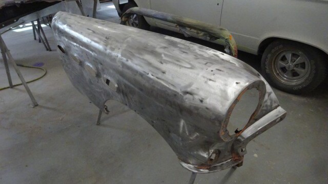 Bare metal classic car front nose
