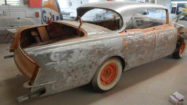 Classic car body, under restoration.