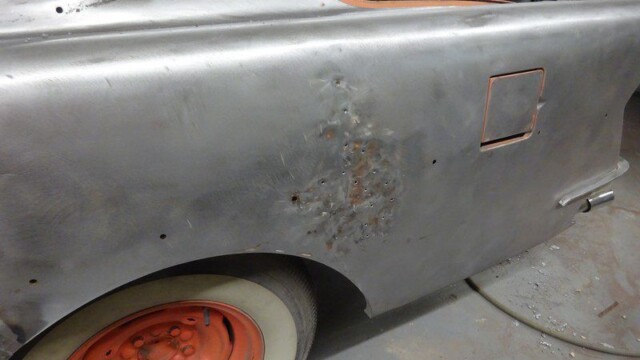 Classic car body panel, metalwork in progress.