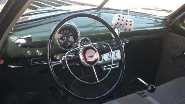 1949 Ford car interior dashboard.