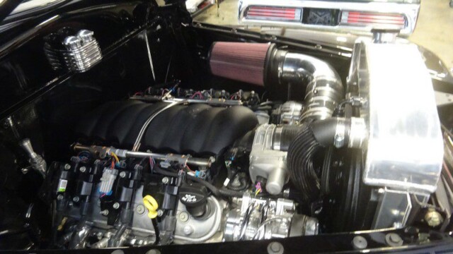 Custom classic car engine detail.