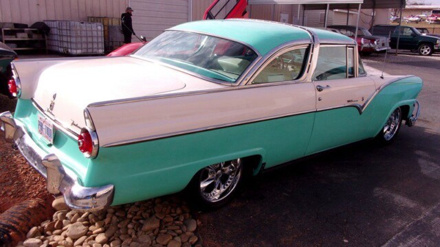 Custom teal and white 1955 Ford.