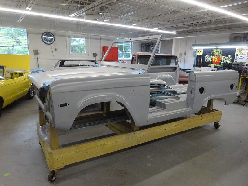Ford Bronco body shell in restoration.