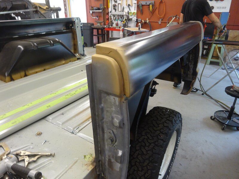 Truck bed metalwork in progress.
