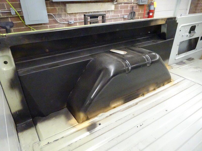 Truck bed restoration in progress.