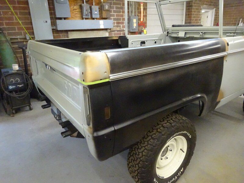 Ford Bronco restoration, rear quarter panel.