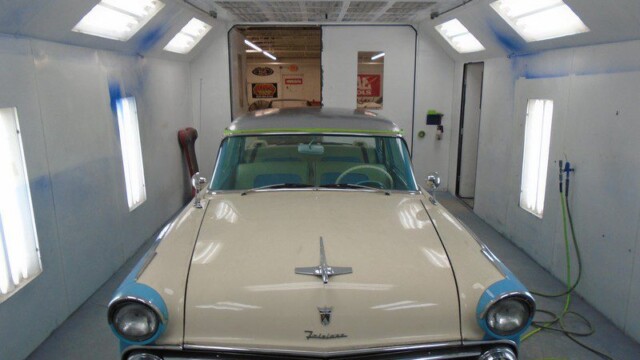 Classic car in an auto paint booth.