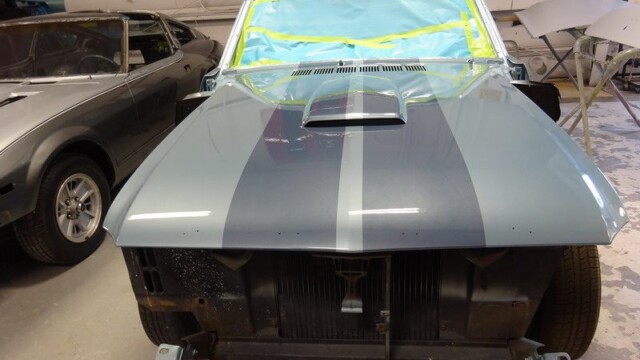 Silver Mustang, paint job in progress.