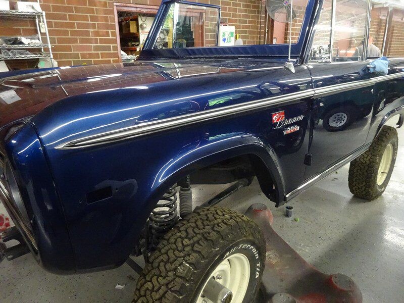 Restored blue Ford Bronco 302.