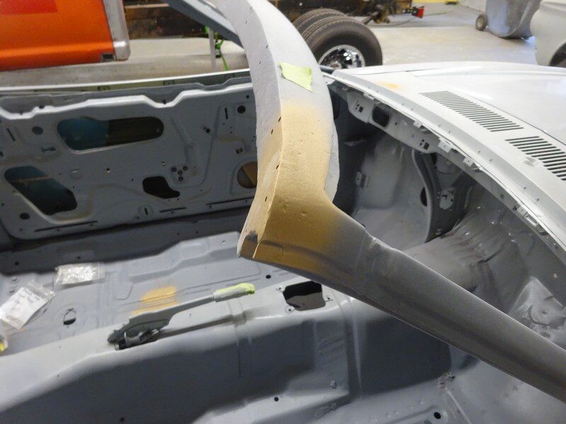 Primed engine bay and cowl with filler