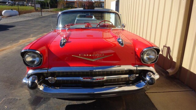 Red 1957 Chevrolet Bel Air convertible.