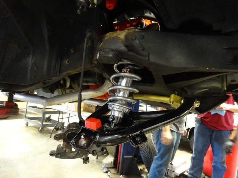 Classic car's custom suspension detail.