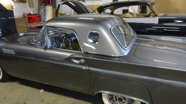 Gray 1957 Ford Thunderbird convertible.