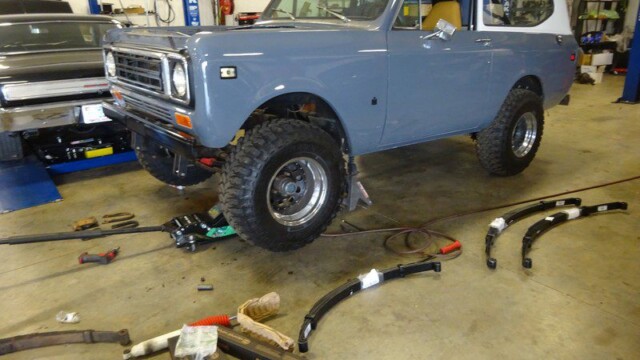 Gray International Scout on lift, new springs.