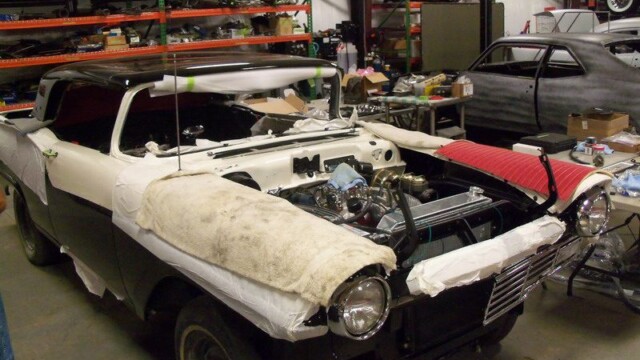 Classic car restoration in progress.