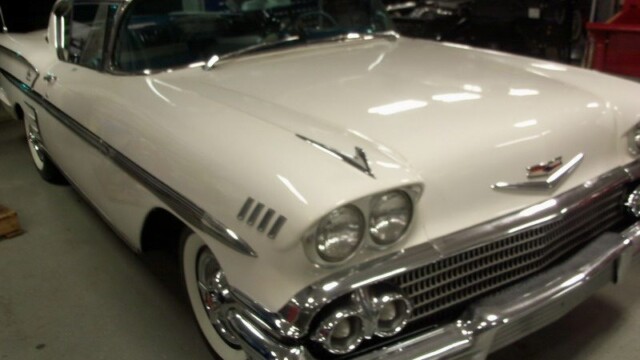 White classic 1958 Chevrolet Impala.